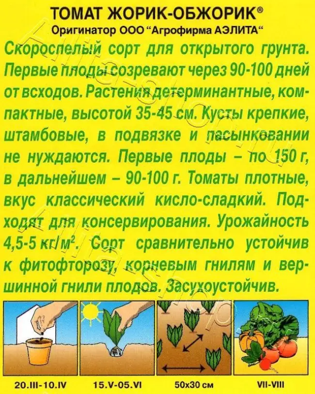 Описание томата Жорик-обжорик и урожайность детерминантного сорта