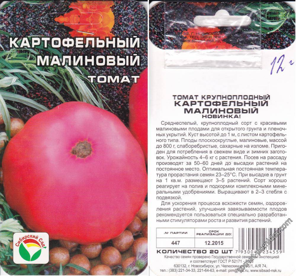 Описание томата Картофельный малиновый и агротехника выращивания
